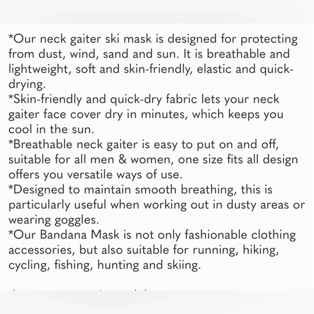 6 Pack Balaclava Ski Face Mask: Cooling Neck Gaiter Full Head Mask Face Cover